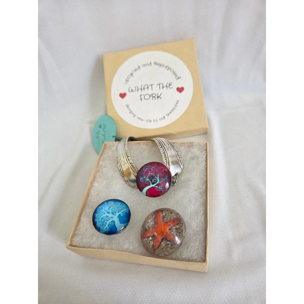 Handcrafted Upcycled Silver Plated Snap Bracelet with 3 Interchangeable Buttons